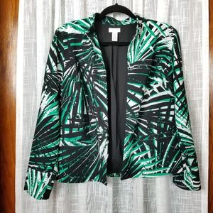 Chico’s women’s blazer size 0 black green leaves